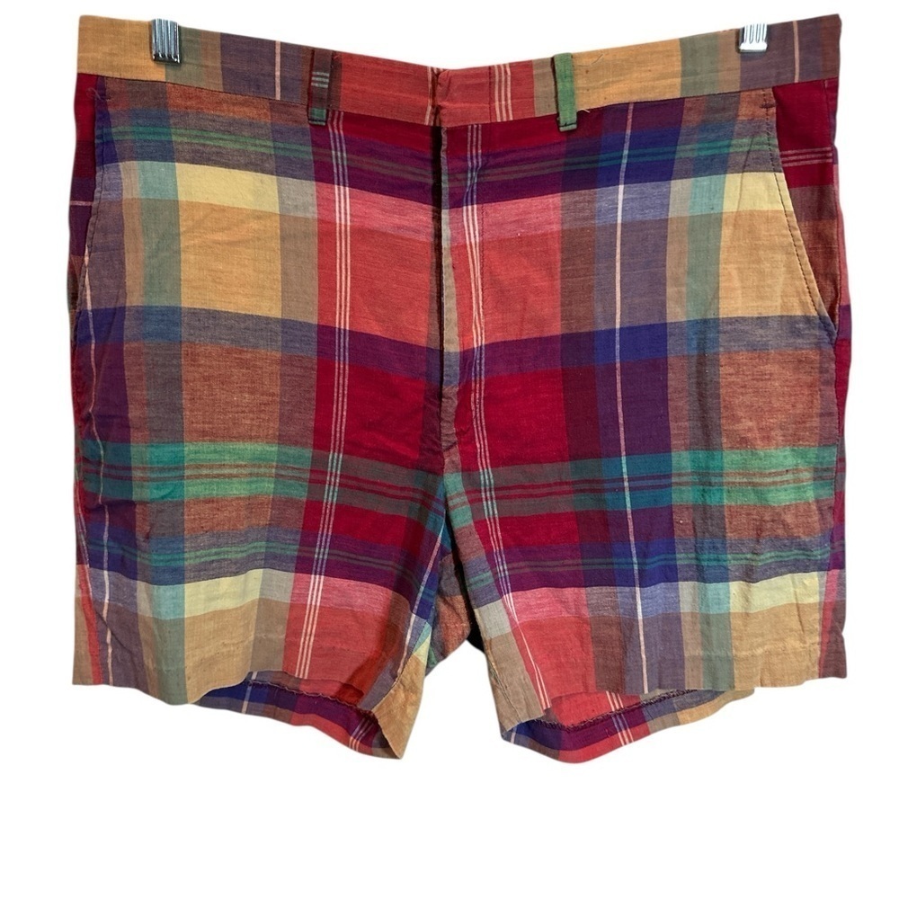 90s Men's Lord & Taylor Plaid Rainbow Colorful Shorts Vintage Sz 38